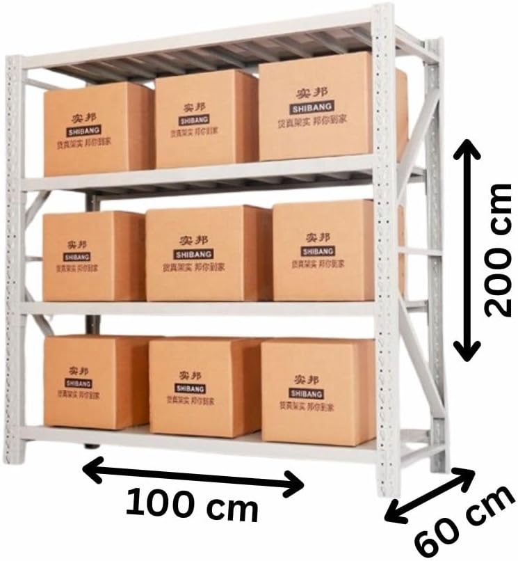 Raft metalic profesional, 4 polite metalice, 200x200x60cm, 200kg/polita, montare prin imbinare, alb