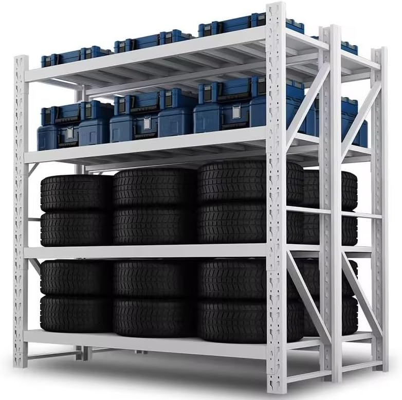 Raft metalic profesional, 4 polite metalice, 200x200x60cm, 200kg/polita, montare prin imbinare, alb