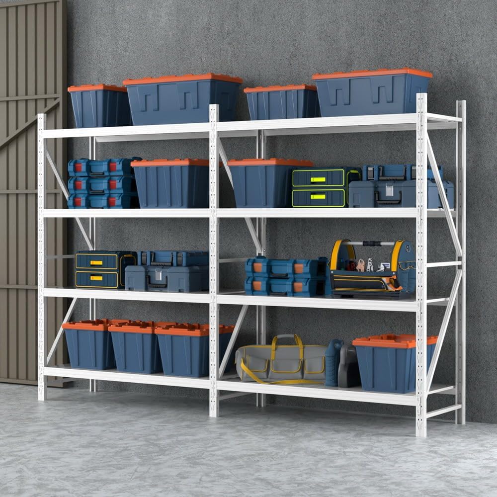 Semiraft metalic profesional, 4 polite metalice, 200x200x60cm, 200kg/polita, montare prin imbinare, alb
