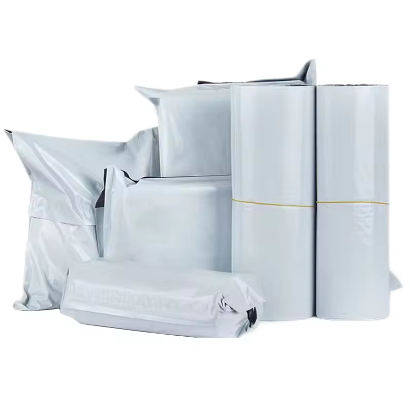 Set 100 buc pungi curierat 500x600 mm, fara buzunar, 60 µm, alb-gri, PE (polietilena)