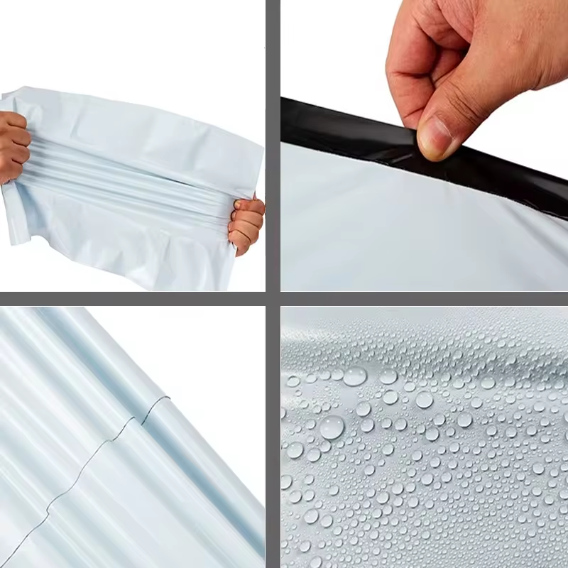 Set 100 buc pungi curierat 300x420 mm, fara buzunar, 55 µm, gri-alb, PE (polietilena)