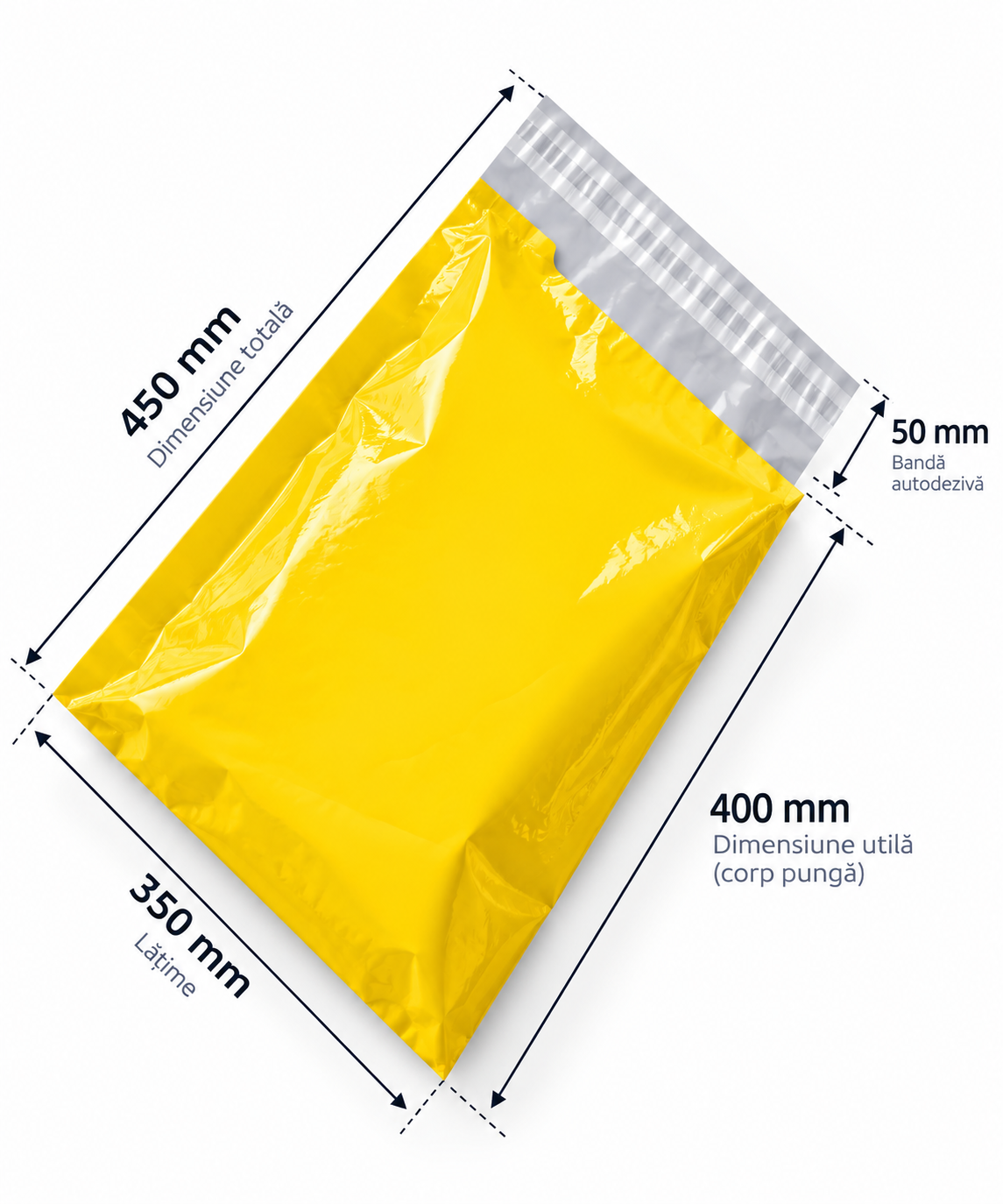 Set 100 buc pungi curierat 350x450 mm, 55 µm, galben, PE (polietilena), NEW