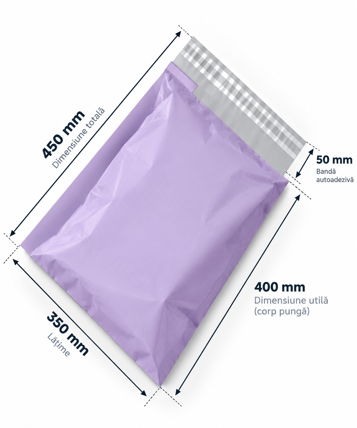 Set 100 buc pungi curierat 350x450 mm, 50 µm, Lila (mov deschis), PE (polietilena), NEW