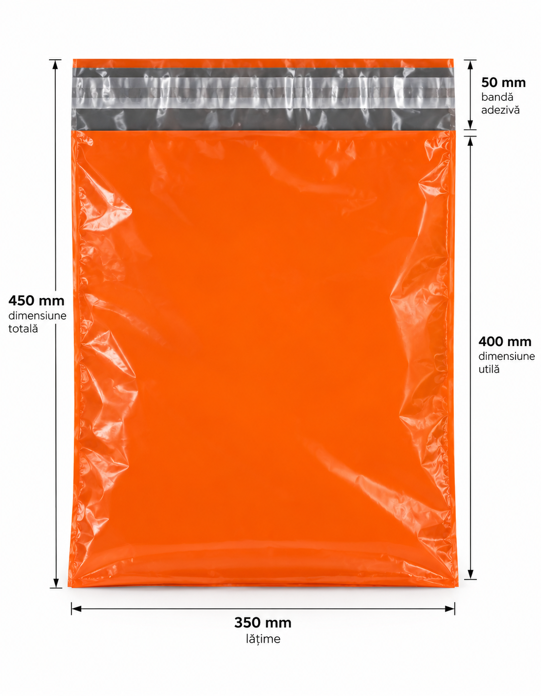 Set 100 buc pungi curierat 350x450 mm, 60 µm, portocaliu, PE (polietilena), NEW