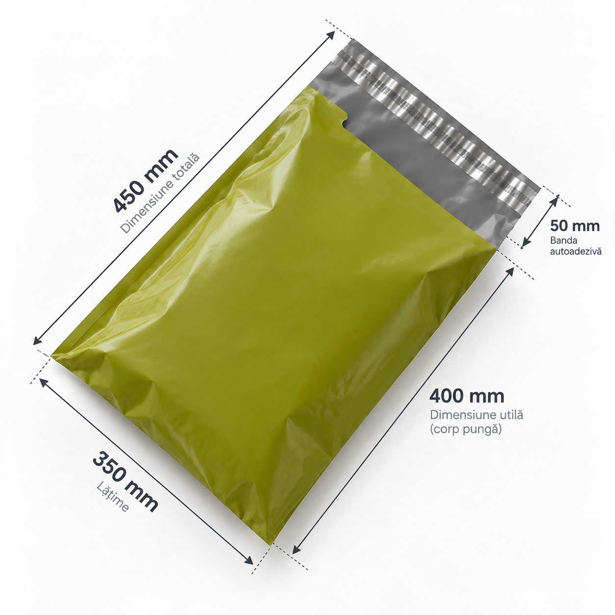 Set 100 buc pungi curierat 350x450 mm, 60 µm, Verde/Fistic, PE (polietilena), NEW