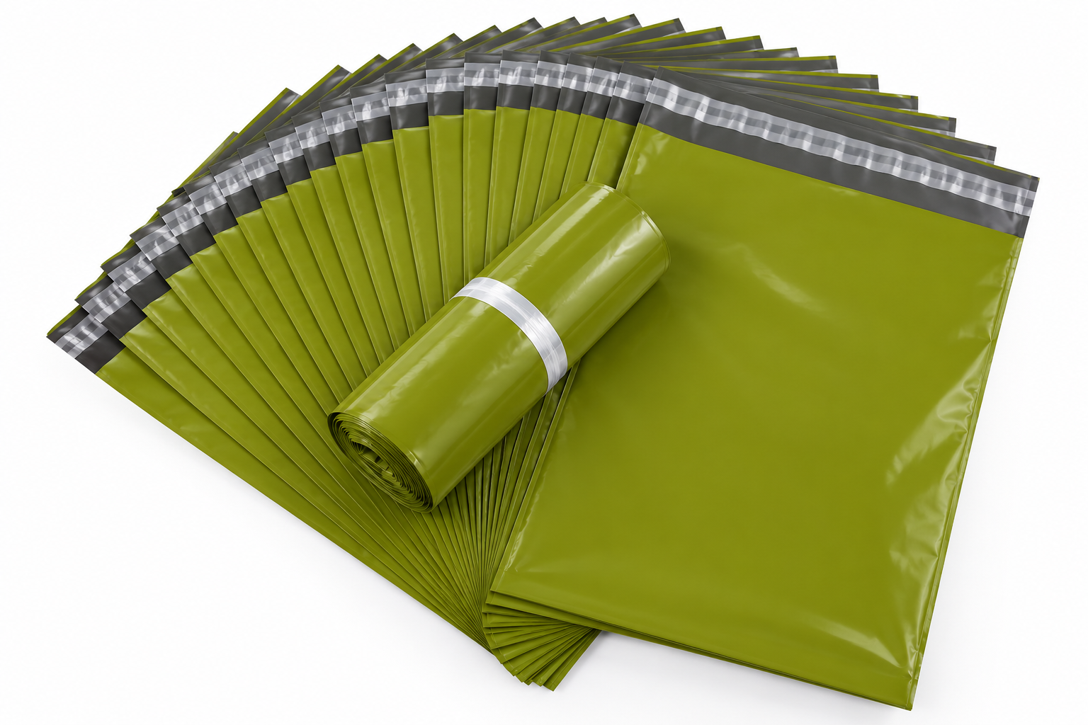 Set 100 buc pungi curierat 350x450 mm, 60 µm, Verde/Fistic, PE (polietilena), NEW