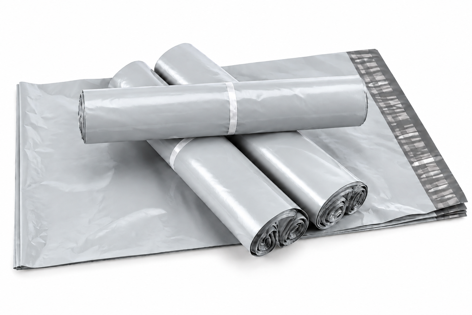 Set 100 buc pungi curierat 350x450 mm, 55 µm, gri-alb, PE (polietilena)