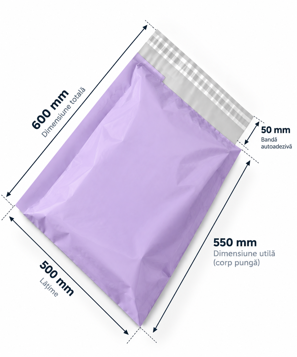 Set 100 buc pungi curierat 500x600 mm, 50 µm, Lila (mov deschis), PE (polietilena), NEW