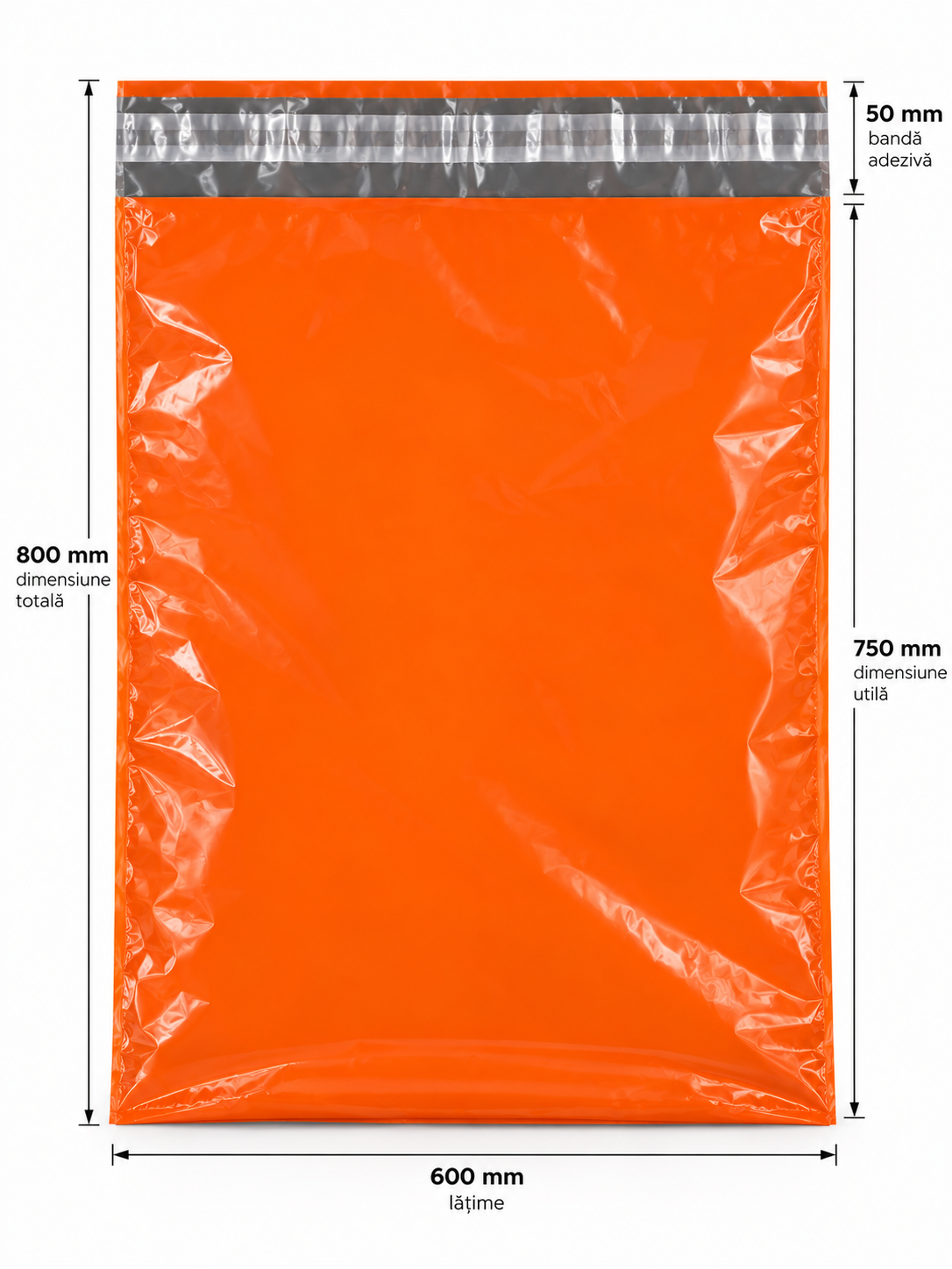 Set 100 buc pungi curierat 600x800 mm, 60 µm, portocaliu, PE (polietilena), NEW