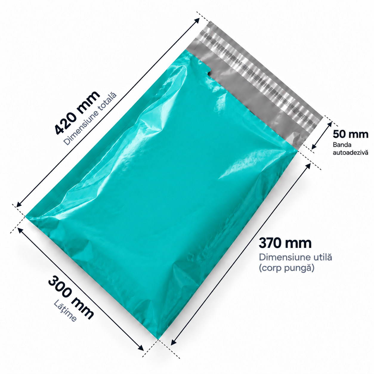 Set 100 buc pungi curierat 300x420 mm, 45 µm, Verde, PE (polietilena)