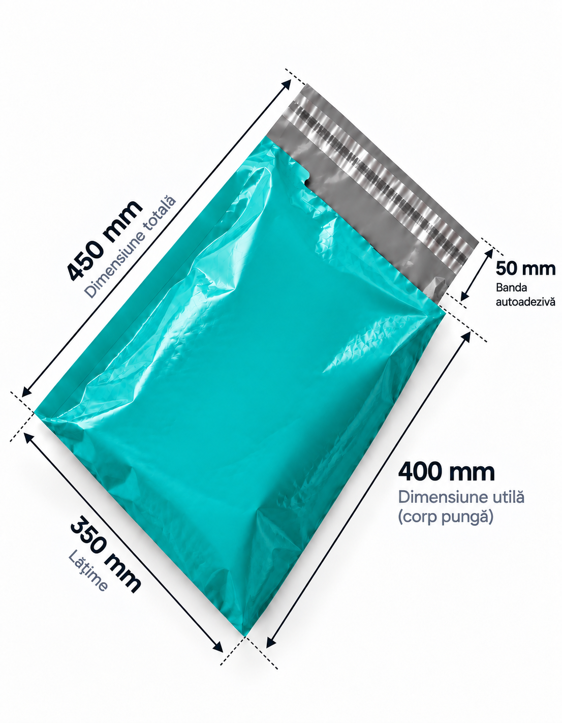 Set 100 buc pungi curierat 350x450 mm, 45 µm, Verde, PE (polietilena)