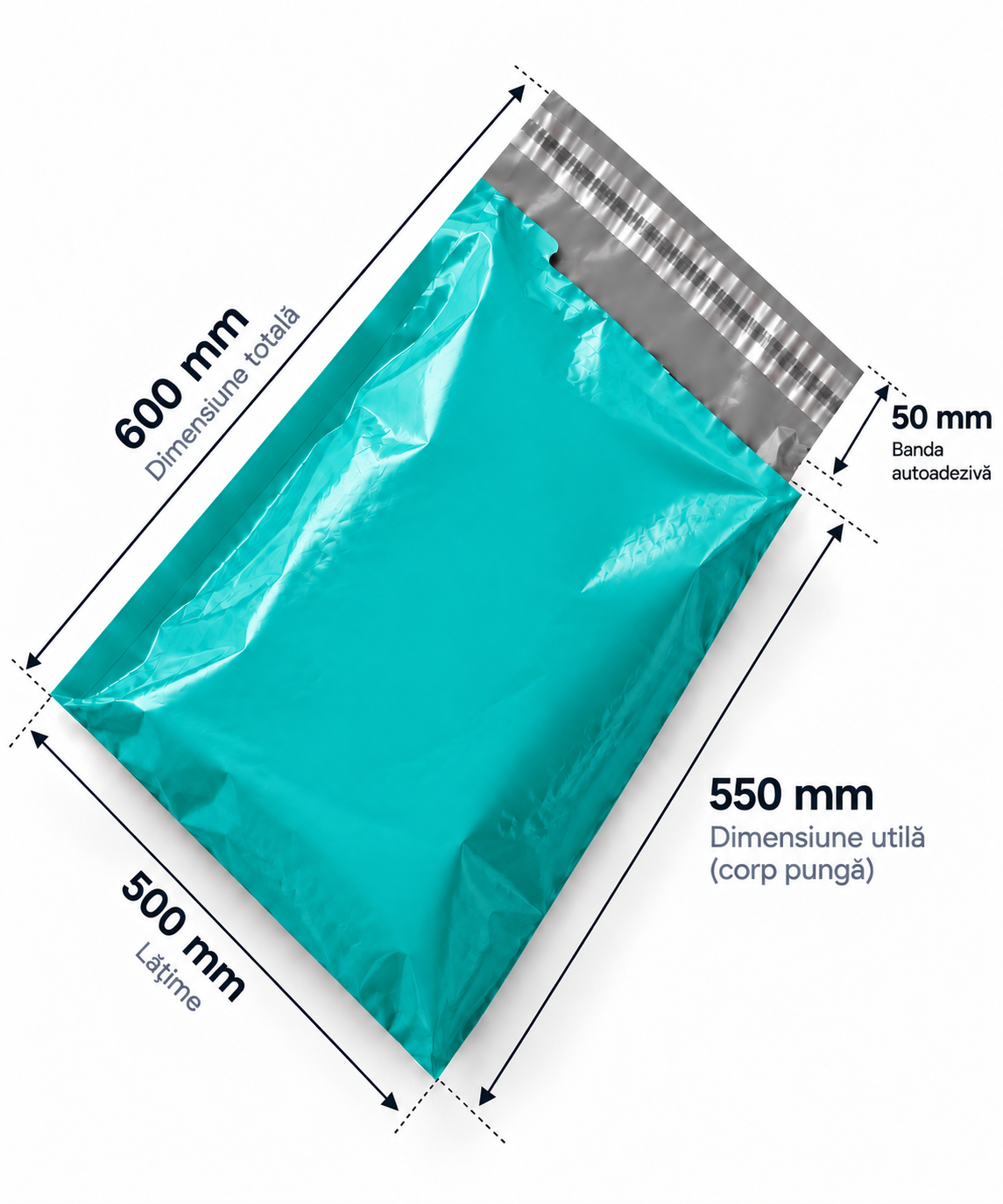Set 100 buc pungi curierat 500x600 mm, 45 µm, Verde, PE (polietilena)