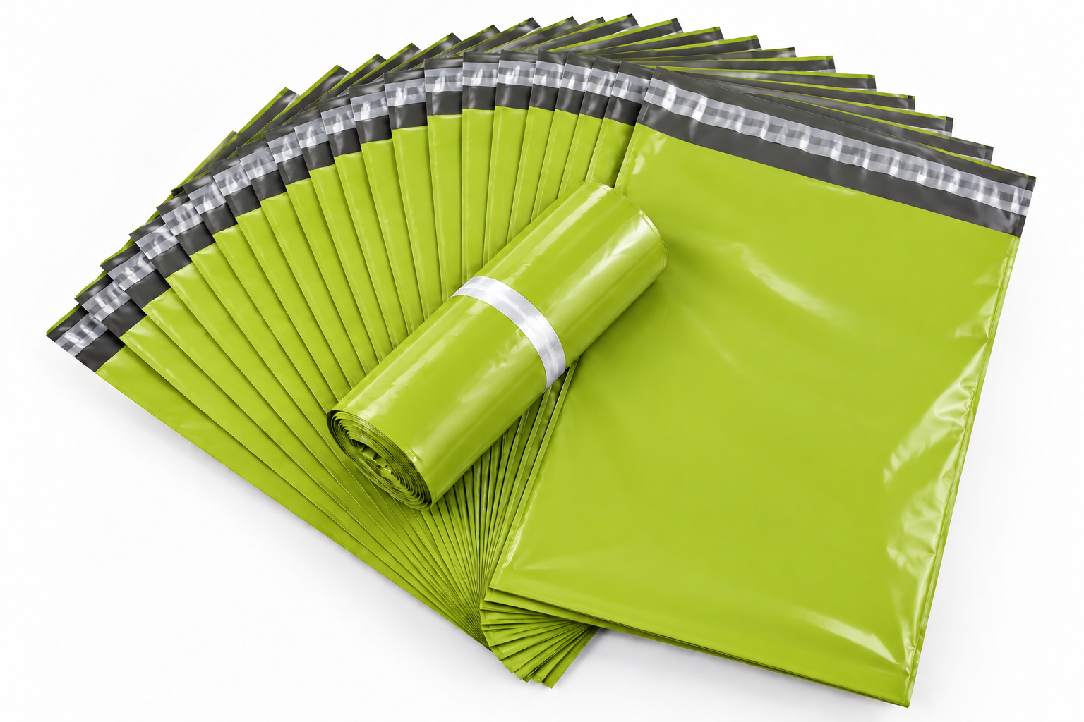 Set 100 buc pungi curierat 350x450 mm, 60 µm, Verde/Olive, PE (polietilena), NEW